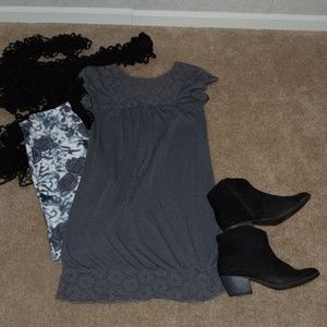 END OF YEAR SALE  -So Sik Long Shirt Lace crochet accent SZ: M